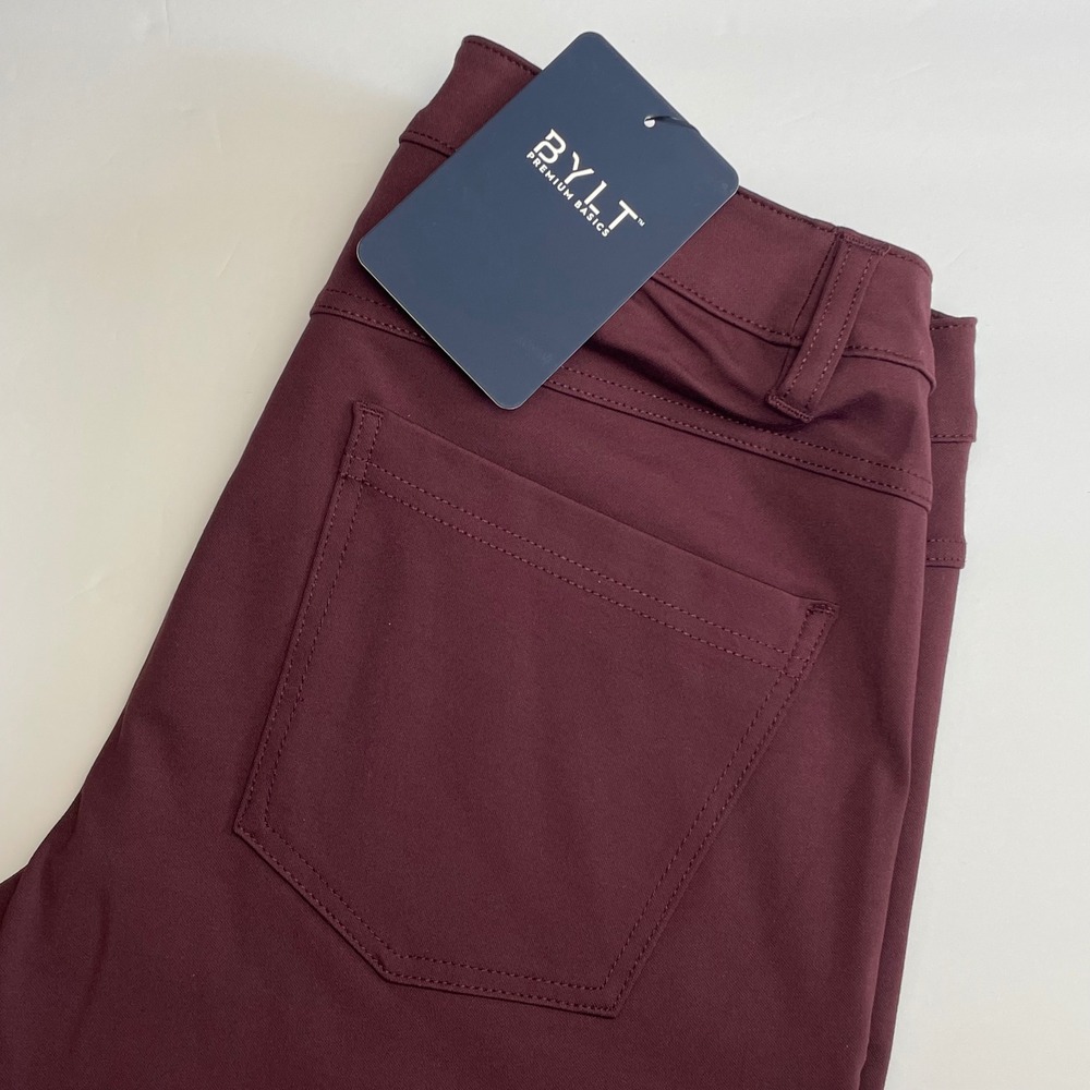 NEW BYLT Premium Basics Everyday Pant 2.0 Mens 32x30 Slim Fit Maroon Red Stretch